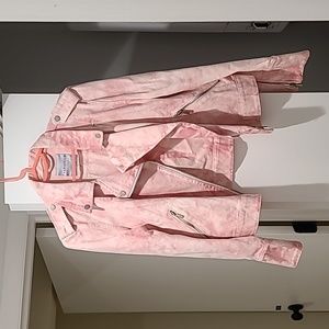 Light denim tie dyed motorcycle jacket